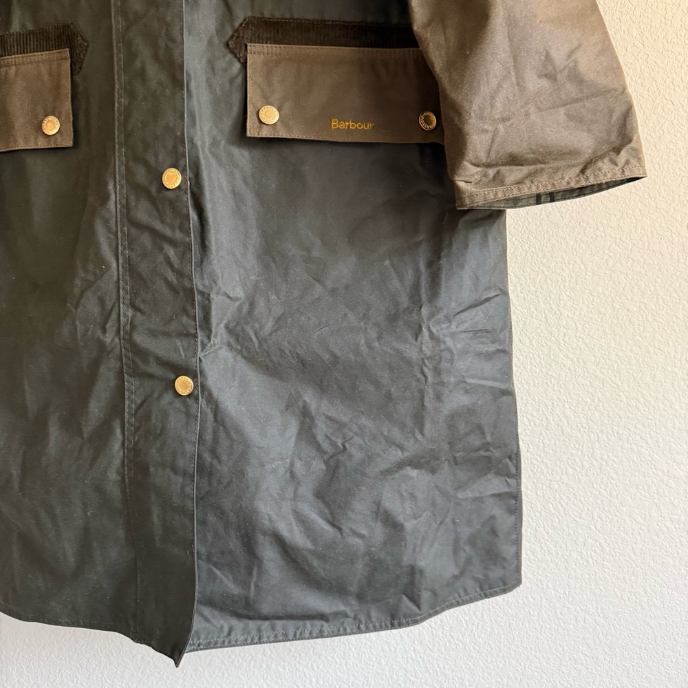 Barbour Olive Green Waxed Long Coat - Picture 8 of 9